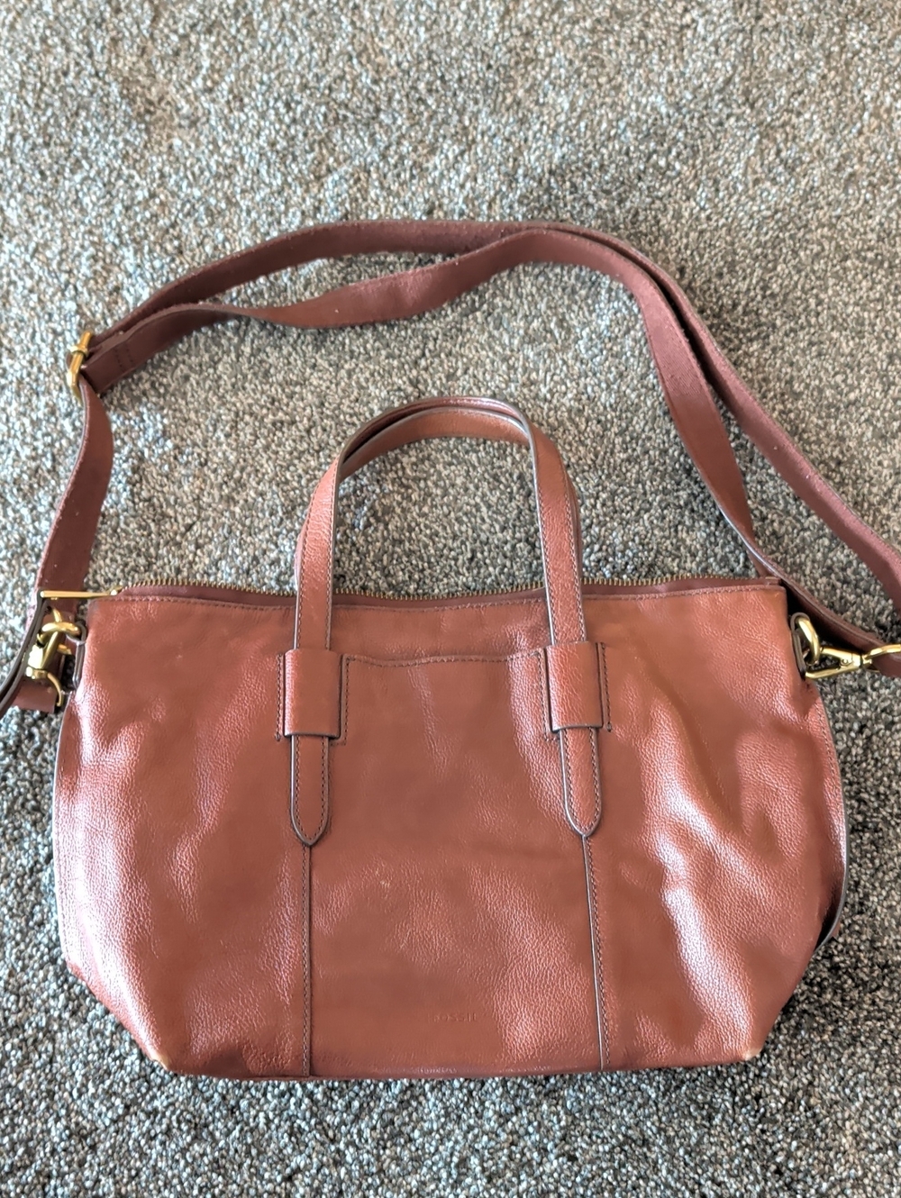 Fossil Skylar Leather Satchel in Rust Brown